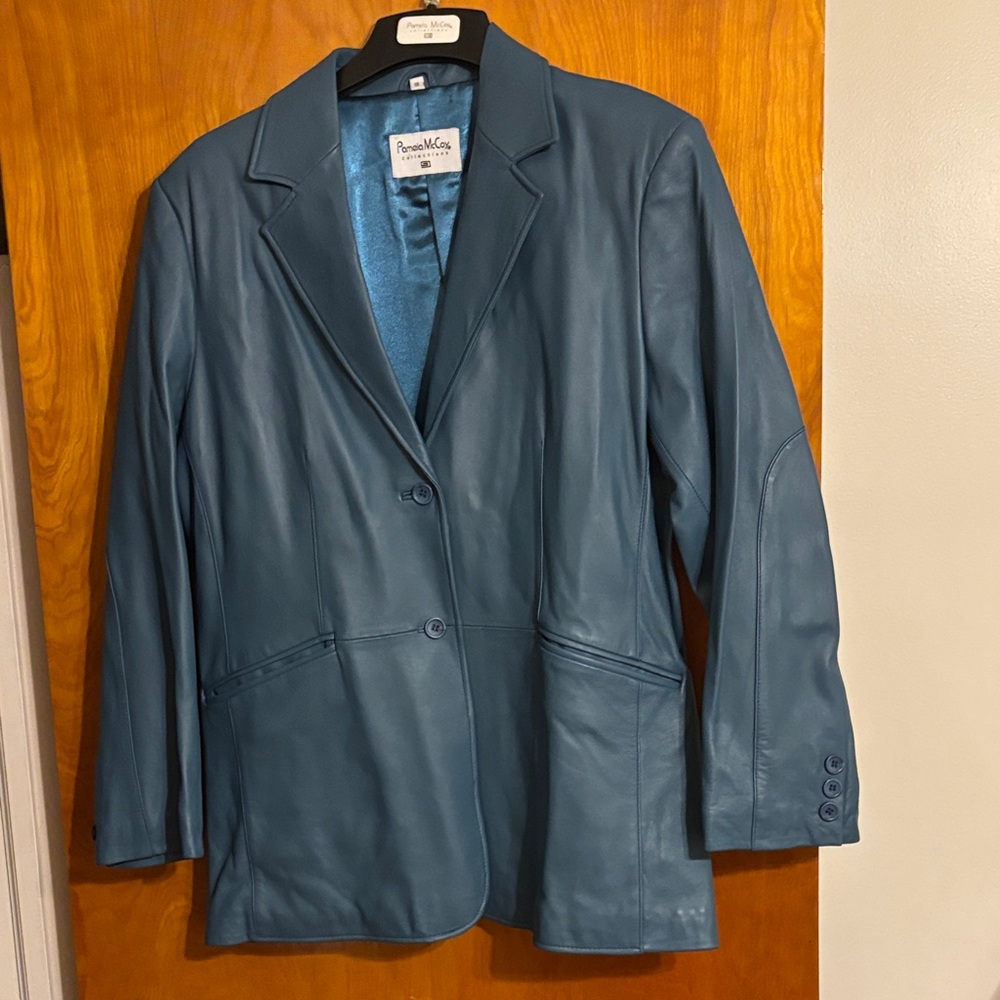 Pamela McCoy Women's Teal Leather Blazer